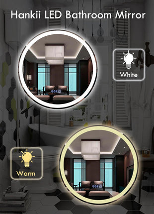 50CM/60cm Round Smart Makeup Bathroom Mirror 3 Color Adjustable LED LIght Multi-Function With Demist Bluetooth Speaker