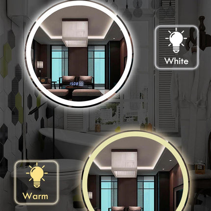 50CM/60cm Round Smart Makeup Bathroom Mirror 3 Color Adjustable LED LIght Multi-Function With Demist Bluetooth Speaker
