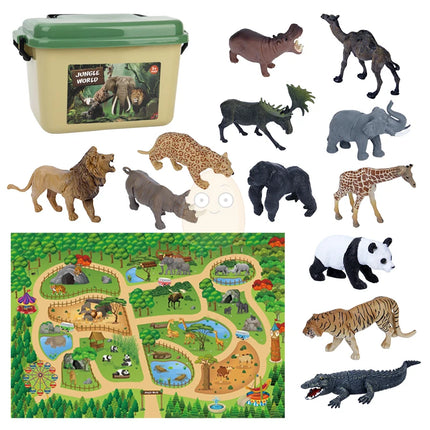 Kids Animal Jungle Zoo Models Play Mat Panda Lion Tiger Giraffe Collection Cloth Map