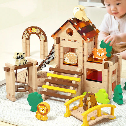 168PCS Wooden Building Blocks Creative Educational Small Architect House Matching Games Sets