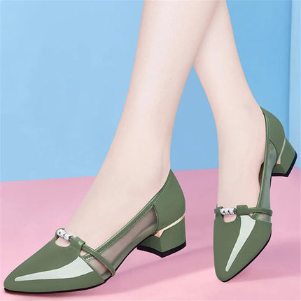 women cute sweet high quality green slip on heel pumps for party ladies