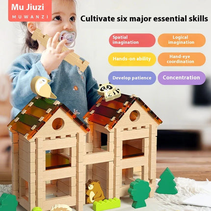 168PCS Wooden Building Blocks Creative Educational Small Architect House Matching Games Sets