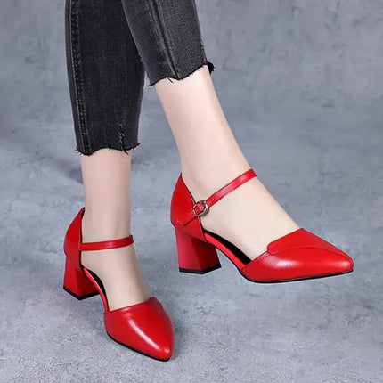 Women Sweet High Quality Beige Pu Leather Buckle Strap High Heel Shoes Lady Cool Comfort European Stylish Heel Shoes B9024