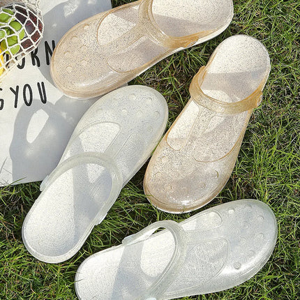 EOFK Summer Women Sandals Clogs Glitter Shinny Colors Lady Jelly Flat Comfort Sandals Hoof Shoes