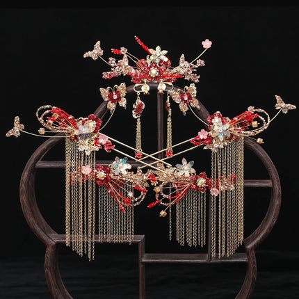 Chinese Long Hair Stick tiara Headpiece Women Hair Accessories Flower Crystal Pearl Hair Pins Handmade Hanfu Hair Jewelry Set