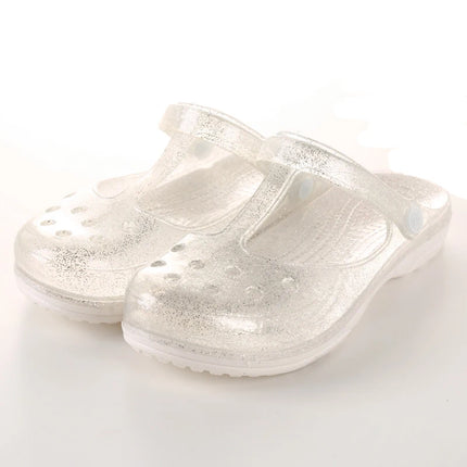 EOFK Summer Women Sandals Clogs Glitter Shinny Colors Lady Jelly Flat Comfort Sandals Hoof Shoes