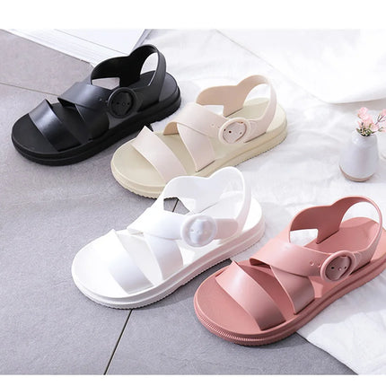 EOFK Summer Women Sandals Clogs Glitter Shinny Colors Lady Jelly Flat Comfort Sandals Hoof Shoes