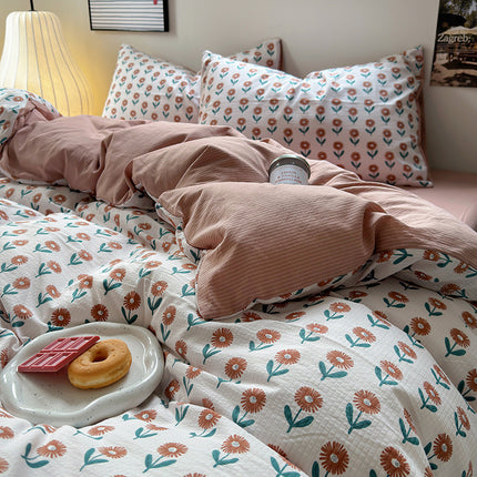 Fiber Washed Brushed Three-piece Bedding Set