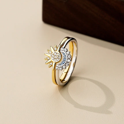 925 Sterling Silver Micro-paved Shiny Crystal Sun And Moon Couple Rings Wholesale Light Luxury And Versatile
