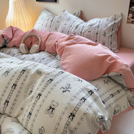 Fiber Washed Brushed Three-piece Bedding Set