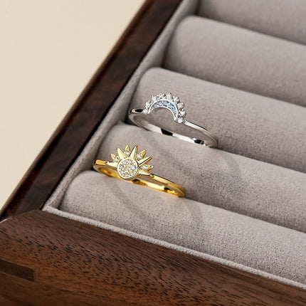 925 Sterling Silver Micro-paved Shiny Crystal Sun And Moon Couple Rings Wholesale Light Luxury And Versatile