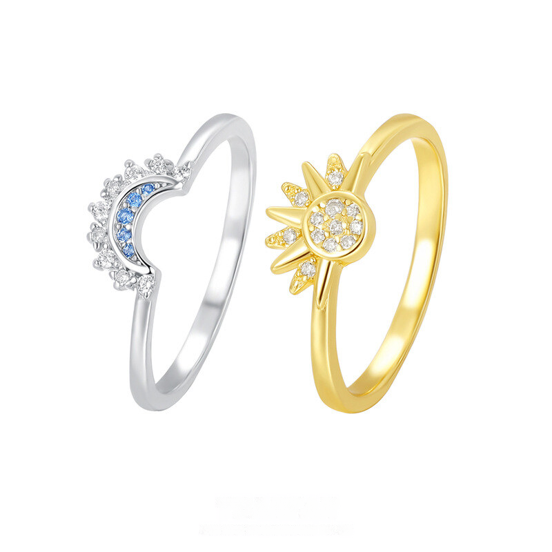 925 Sterling Silver Micro-paved Shiny Crystal Sun And Moon Couple Rings Wholesale Light Luxury And Versatile