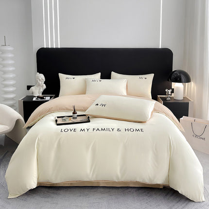 Contrast Color Pure Cotton Minimalist Bed Sheets Bedding Set