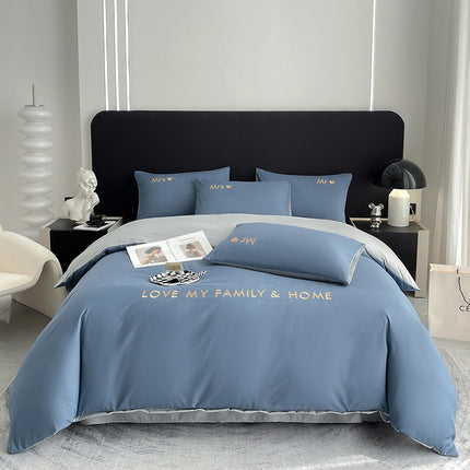 Contrast Color Pure Cotton Minimalist Bed Sheets Bedding Set