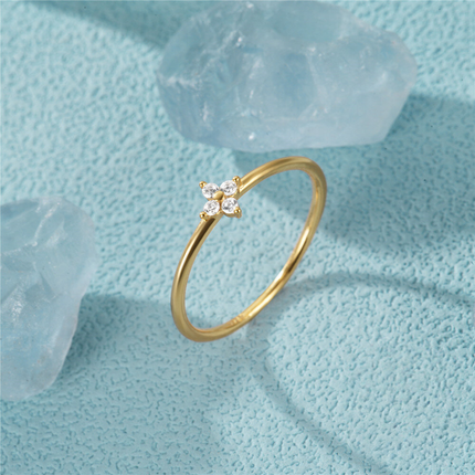 925 Sterling Silver Crystal Flower Thin Band Ring Versatile Index Finger Rings Wholesale Ins Minimalist Style