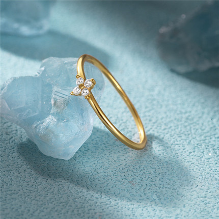 925 Sterling Silver Crystal Flower Thin Band Ring Versatile Index Finger Rings Wholesale Ins Minimalist Style