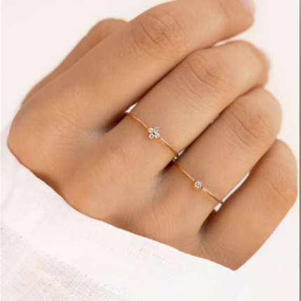 925 Sterling Silver Crystal Flower Thin Band Ring Versatile Index Finger Rings Wholesale Ins Minimalist Style