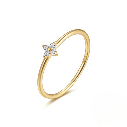 925 Sterling Silver Crystal Flower Thin Band Ring Versatile Index Finger Rings Wholesale Ins Minimalist Style
