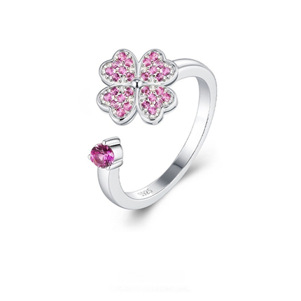 S925 Sterling Silver Four-leaf Clover Open Adjustable Rings Wholesale With Rotating Colorful Zircon For Women