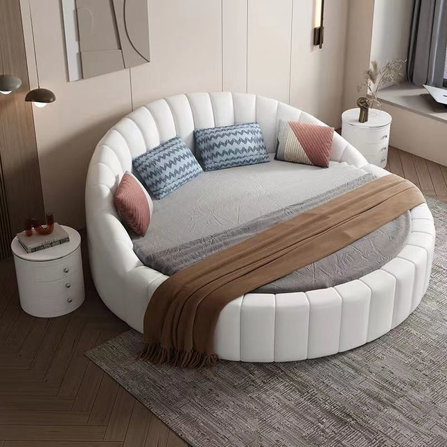 Round Bed Double Bed Wedding Bed Modern Simple Master Bedroom Leather Bed Theme Hotel Internet Celebrity Couple Hotel Round Wedding Bed