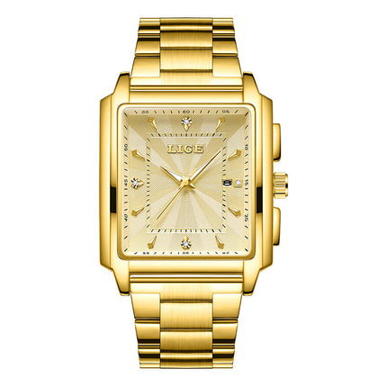 Men's Square Large Dial Steel Belt Simple Watch