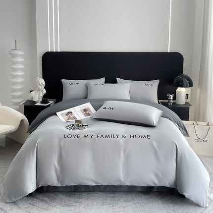 Contrast Color Pure Cotton Minimalist Bed Sheets Bedding Set