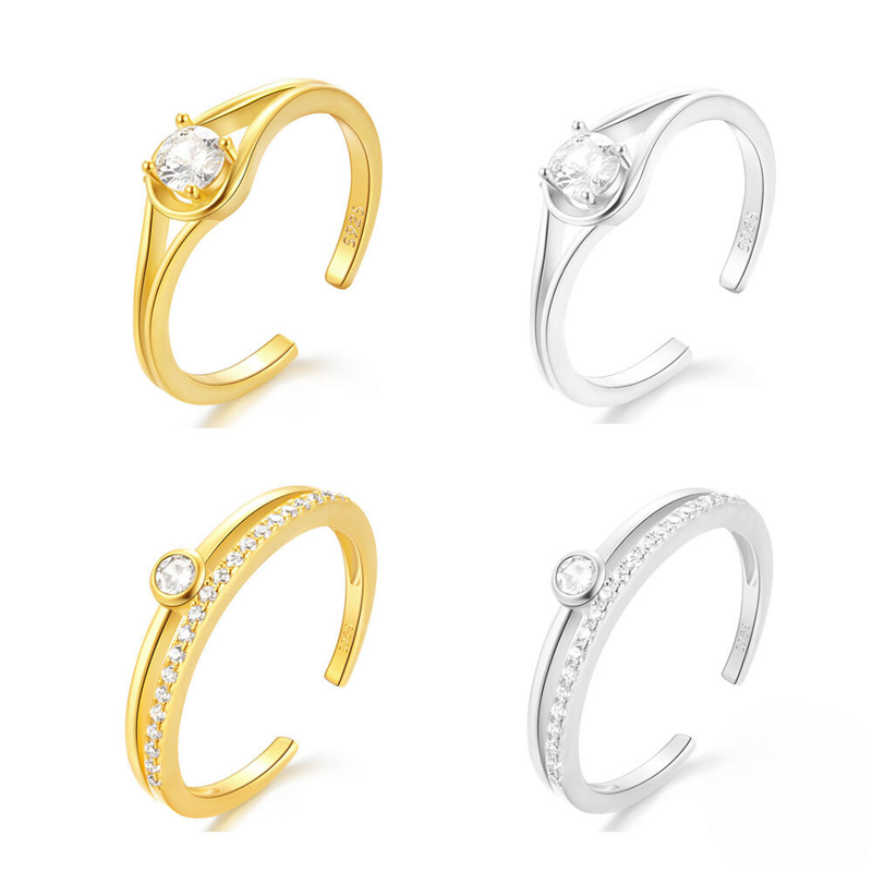 925 Sterling Silver Hot-selling Drop Zircon Open Adjustable Rings Wholesale Korean Style Wedding Promise Ring