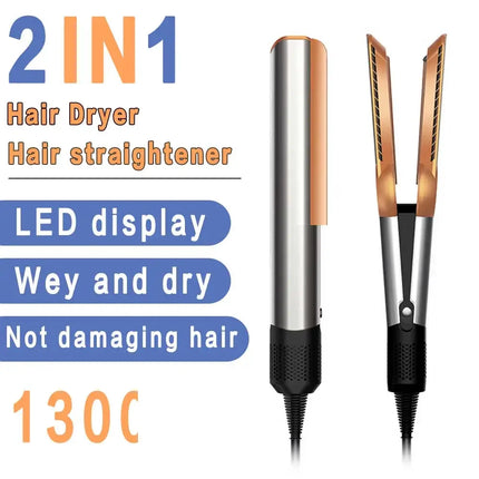 2-in-1 Professional Quick Dry Hair Dryer and Straightener Negative Ion Iron Long Lasting Styling Tool Wet and Dry  Curling Iron