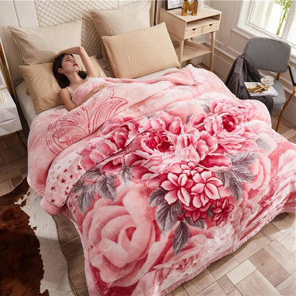 Double layers Raschel Mink Blankets Spring Winter Soft Warm Faux Fur Throw Blankets Heavy Fluffy Weighted Blankets