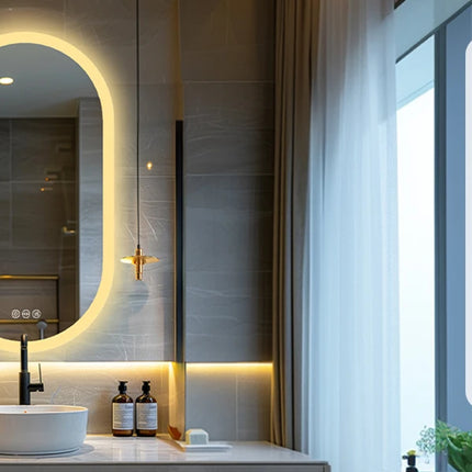 Backlit Smart LED Bathroom Mirror: Oval Dimmable 3 Colors Anti-Fog Mirrors with Light Memory - IP65 CRI95 Large Wall Mounted