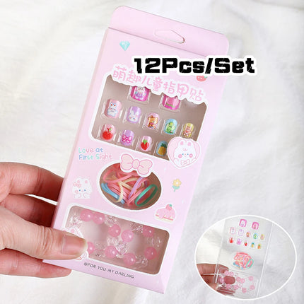 120Pcs Candy Child Nail Tips Full Cover Short False Kids Fingernails Colorful Festival  Press on Nails Grils Cute Manicure Tool%