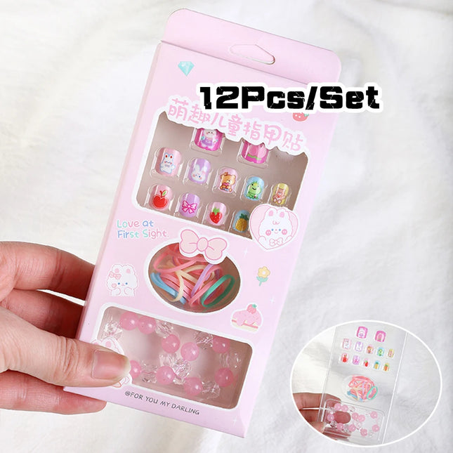 120Pcs Candy Child Nail Tips Full Cover Short False Kids Fingernails Colorful Festival  Press on Nails Grils Cute Manicure Tool%
