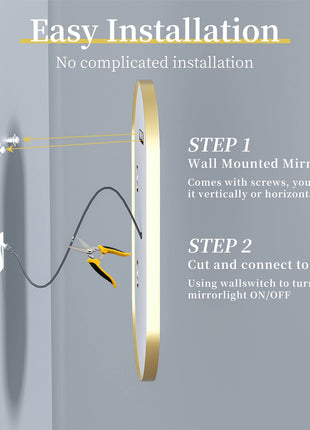 Gold Frame Oval Bathroom Mirror LED Lighted Anti-Fog Smart Vanity Mirror Anti-fog Dimmable Illuminated Innovative Makeup Mirror