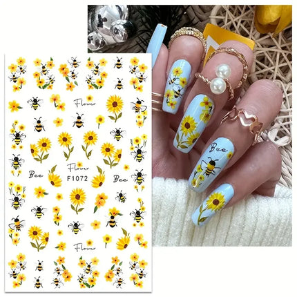 1PCS New Autumn Flowers Nail Decals Animal Nail Stickers Flower
