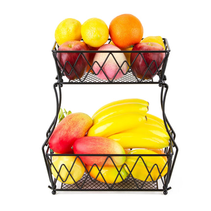 Fruit Bowl Metal For Kitchen Storage, 2 Tier Decorative Fruit Basket, Can Be Used As a Banana Holder, Vegetable Basket
