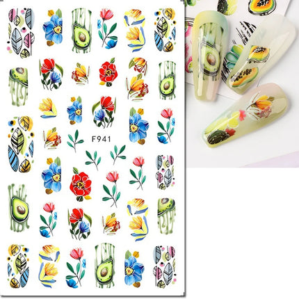 3d Nail Art Decals Elegant White RoyalBlue Roses Flowers