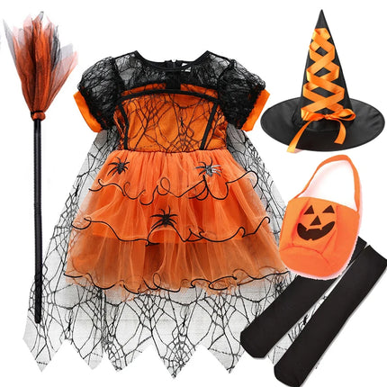 Halloween Costume Girls Princess Spider Mesh Dress Children