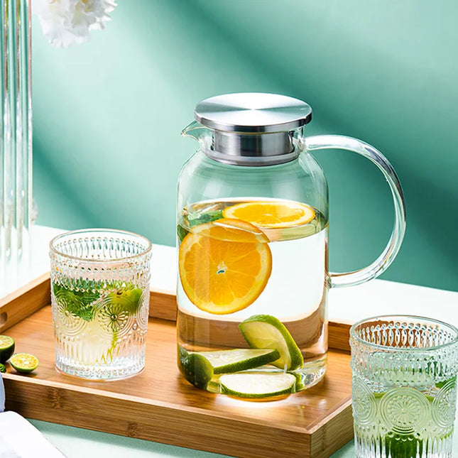 GIANXI Water Jug Glass Cold Bottles With Stainless Steel/Plastic Lid High-capacity Heat-resistant Transparent Kettle Drinkware