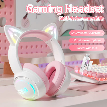 Gaming Headset Gamer Headset Stereo Headset with Microphone RGB Lighting Cute 3D Cartoon for iPad Tablet PS4