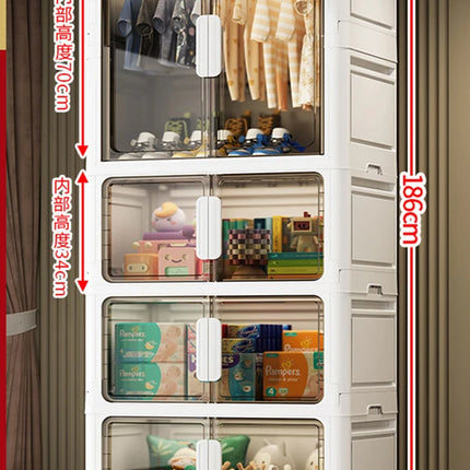 Double Door Open Clothes Storage Organizer with Wheels Foldable Wardrobe Cabinet Baby Cupboard Organizing Box Containers Bin