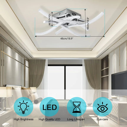 LED Ceiling Light, 27W Ceiling Light,6000K Cold White,4 Built-in LED Boards,Modern Curved Ceiling Light for Living Room,Bedroom