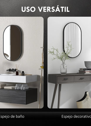 HOMCOM 40x70 cm oval bathroom mirror with black living room aluminum frame