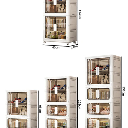 Double Door Open Clothes Storage Organizer with Wheels Foldable Wardrobe Cabinet Baby Cupboard Organizing Box Containers Bin