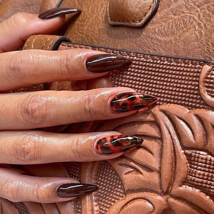 24pcs Leopard Print Almond Fake Press on Nails with Mini Flower Acrylic