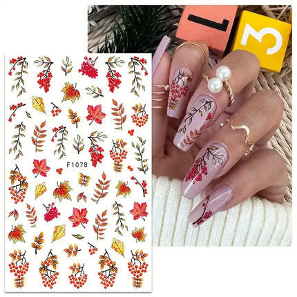 1PCS New Autumn Flowers Nail Decals Animal Nail Stickers Flower