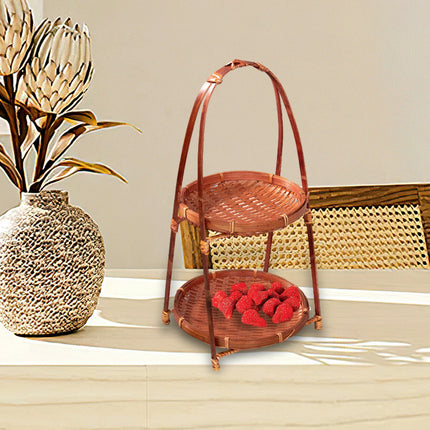 Bamboo Hand -Woven Fruit Plate Multi -Layer Refreshment Disk Display Shelf Bamboo Strip Basket Hotel Pastry Basket Fruit Plate