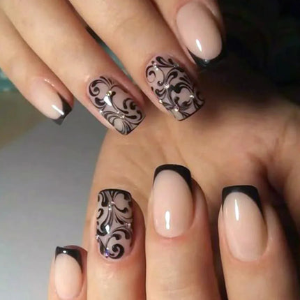 24Pcs Fashion Fake Nails Press on Long Ballet False Nails Art