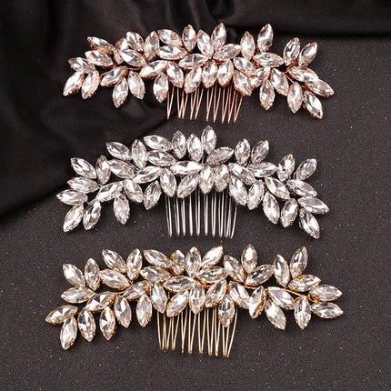 Crystal Rhinestone Hair Combs Rose Gold Silver Color Headpiece For Bride Women Wedding Hair Accessories Head Jewelry