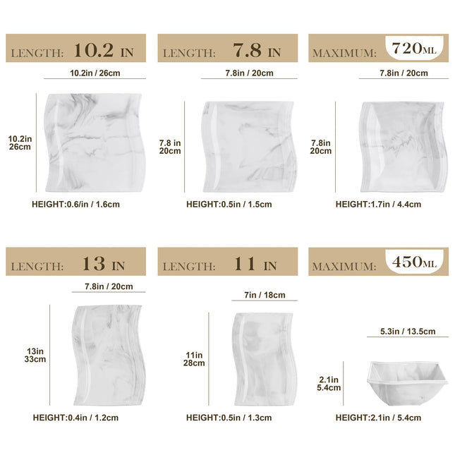 MALACASA 26-PIECE Nordic European Marble Gray Porcelain Tableware Set with 6PCS Bowl,Dinner Plate,Dessert&Soup Plate Set for 6