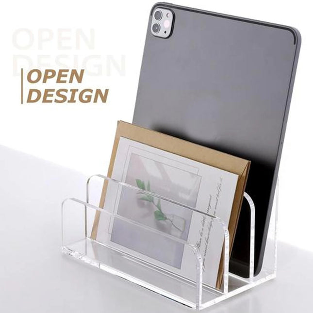 Acrylic Mail Organizer File Sorters For Desk 3-Section Laddered Desktop Vertical Holder Desk Organizer Workspace Organizer